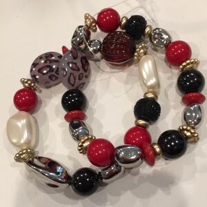 Red & Black Beaded Bracelet with Intricate Patterns
